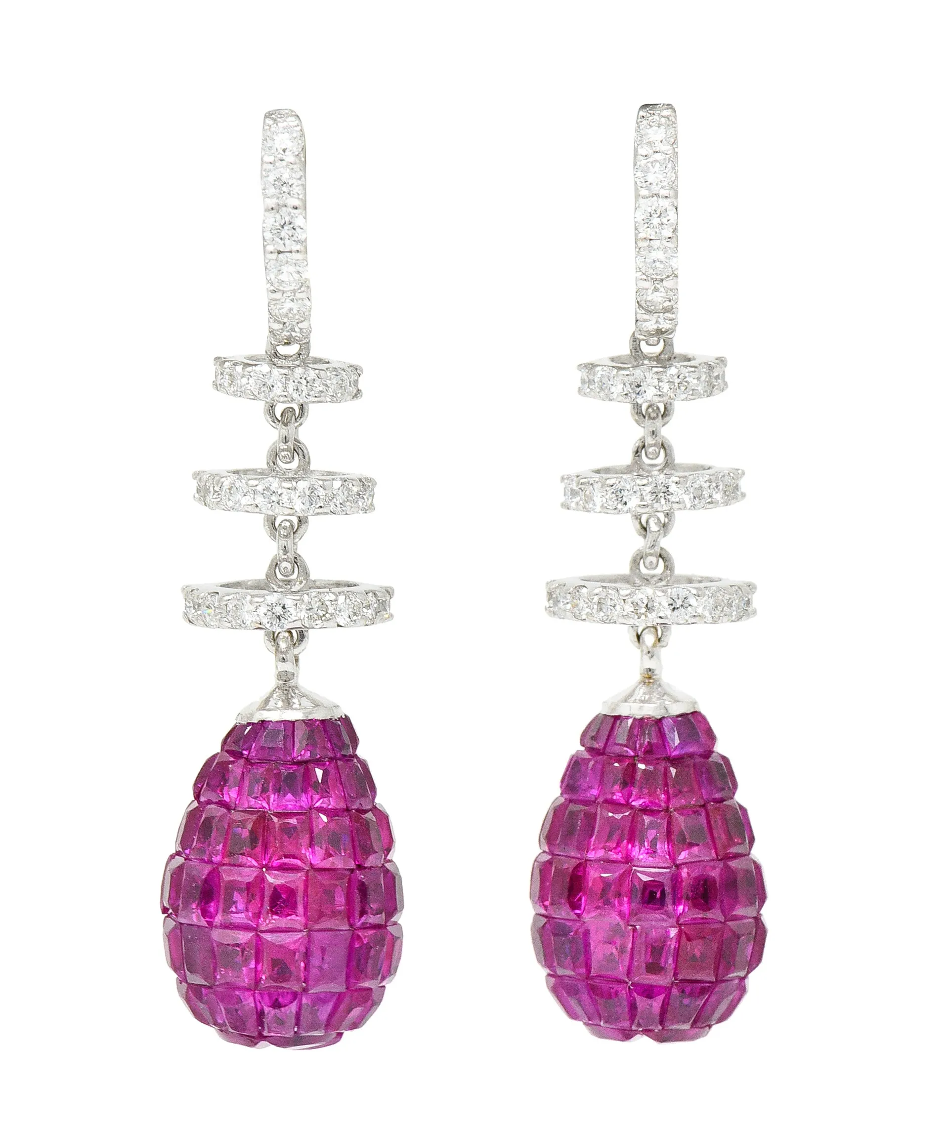Contemporary 8.70 CTW Ruby Diamond Mystery Set Drop Earrings