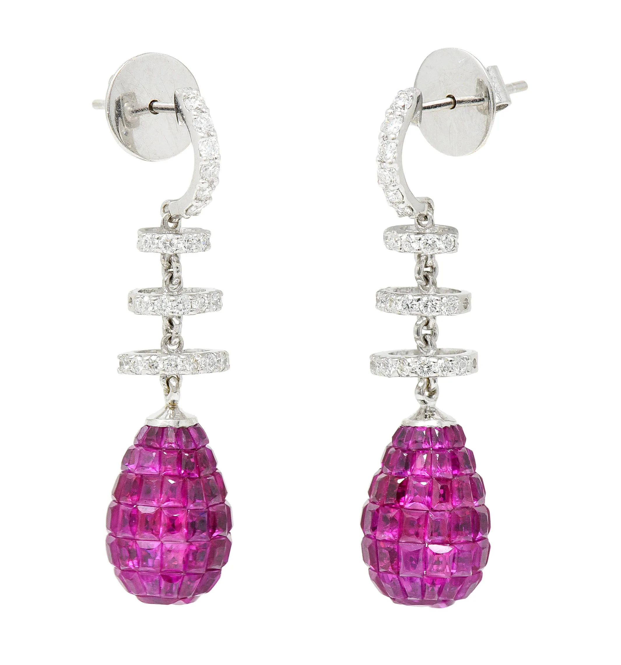 Contemporary 8.70 CTW Ruby Diamond Mystery Set Drop Earrings