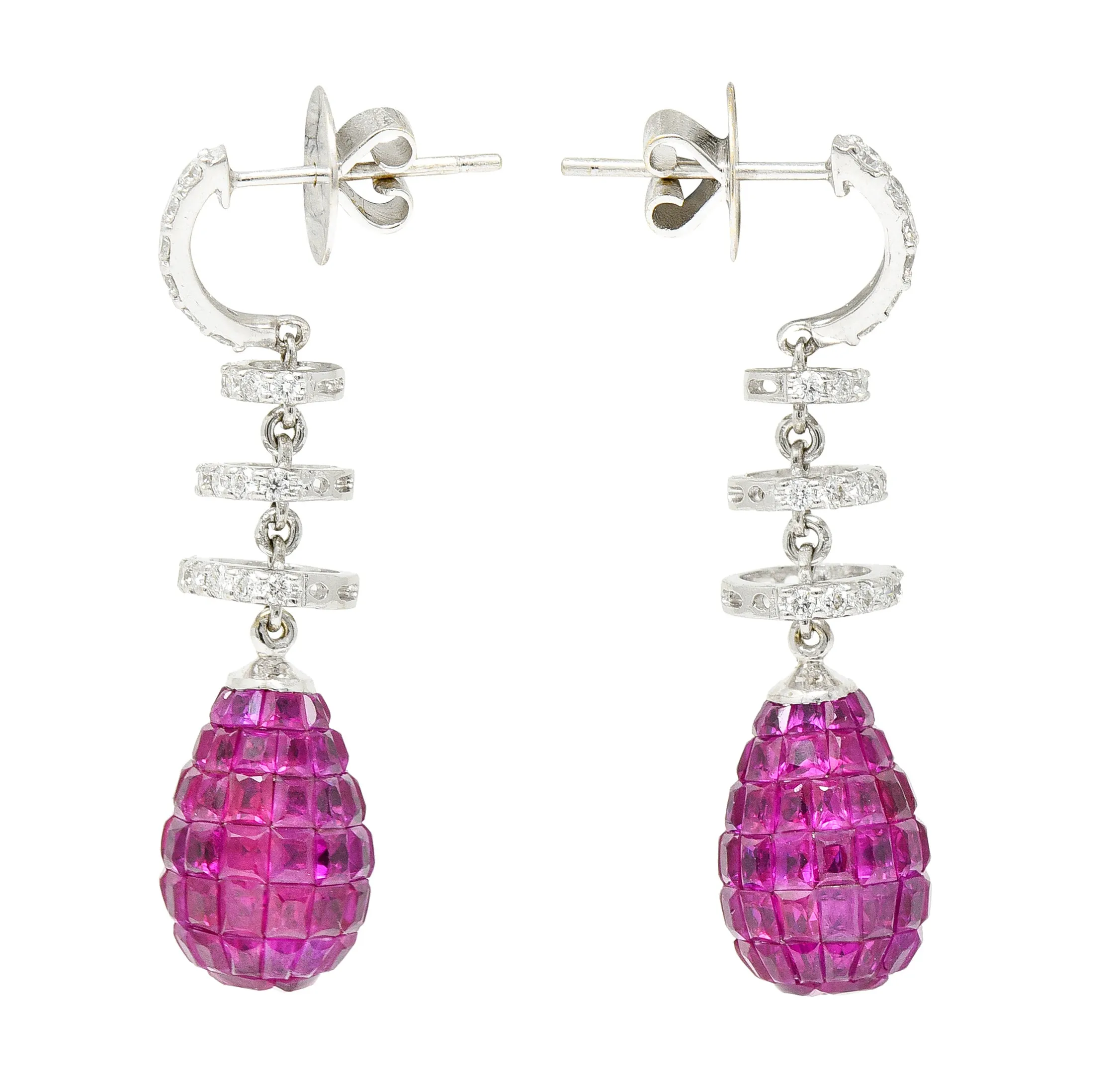 Contemporary 8.70 CTW Ruby Diamond Mystery Set Drop Earrings