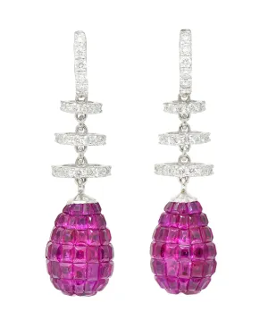 Contemporary 8.70 CTW Ruby Diamond Mystery Set Drop Earrings