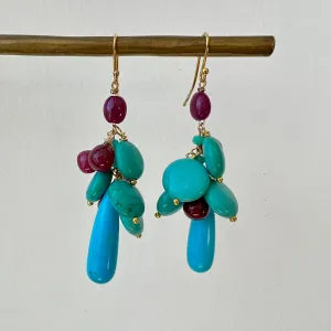 Contrast Cluster Earrings / Ruby   Turquoise