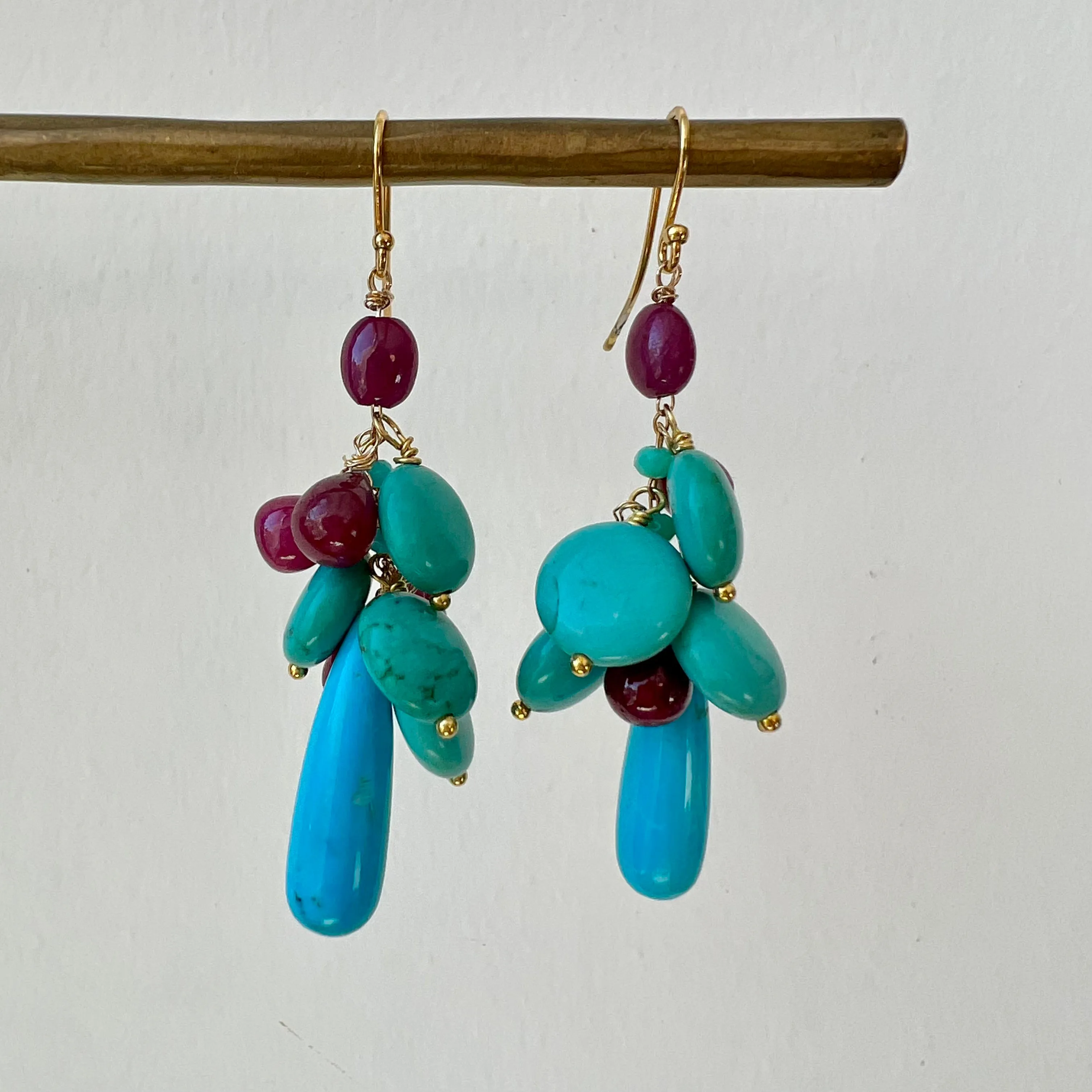 Contrast Cluster Earrings / Ruby   Turquoise