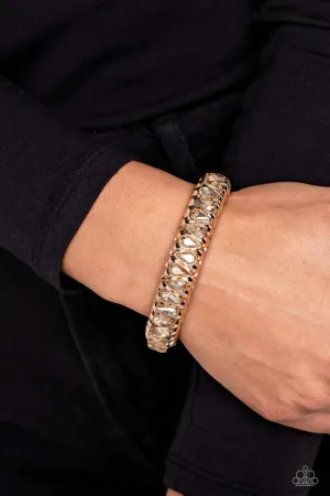 Crafted Coals - Gold - Teardrop Rhinestone Paparazzi Hinge Bracelet