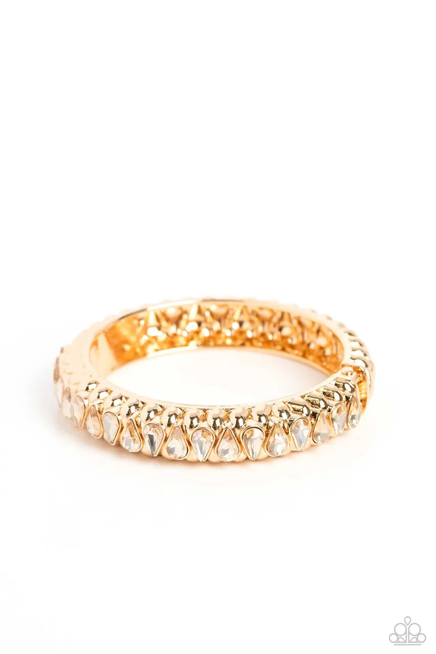 Crafted Coals - Gold - Teardrop Rhinestone Paparazzi Hinge Bracelet