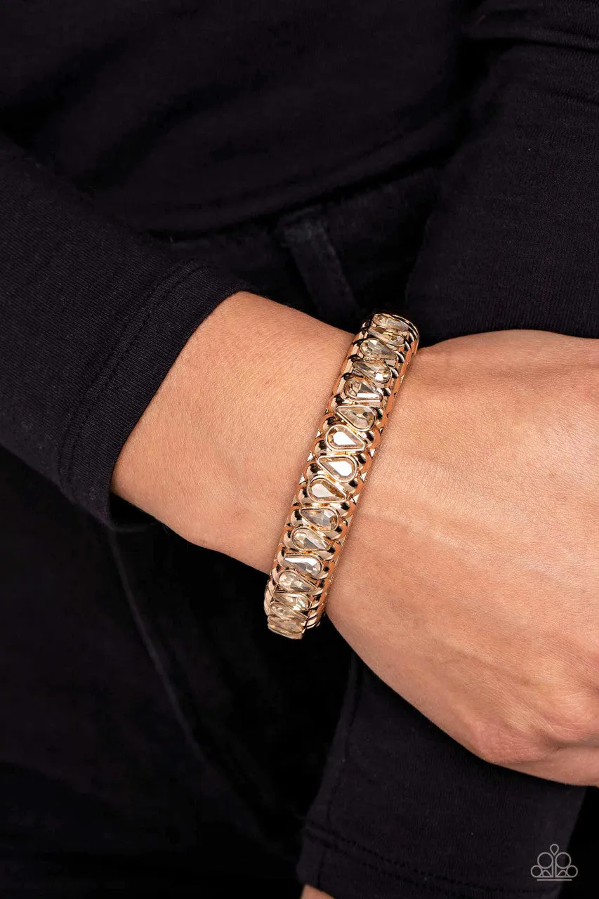 Crafted Coals - Gold - Teardrop Rhinestone Paparazzi Hinge Bracelet