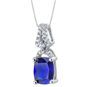 Created Blue Sapphire Sterling Silver Ritzy Pendant Necklace 2.75 Carats