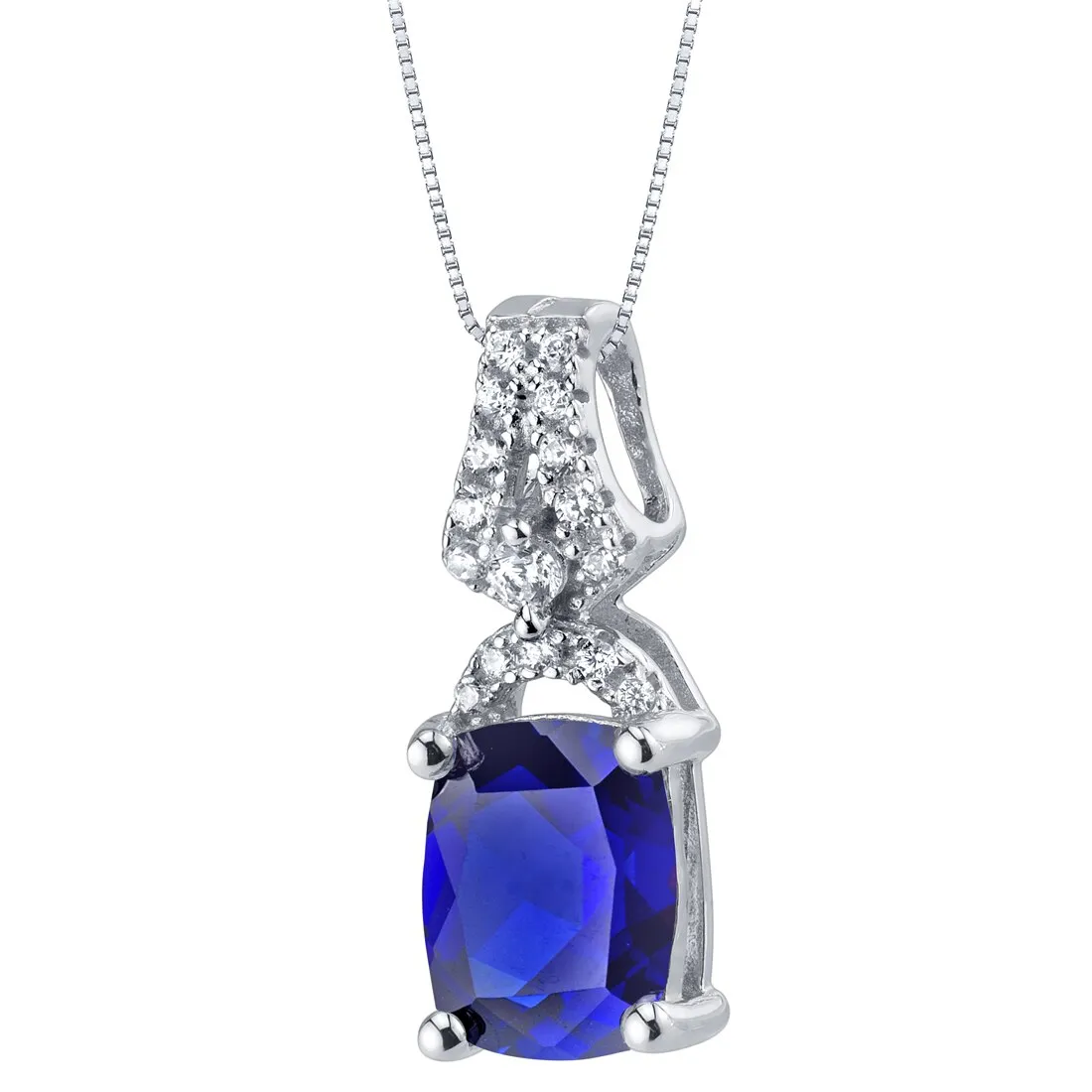 Created Blue Sapphire Sterling Silver Ritzy Pendant Necklace 2.75 Carats