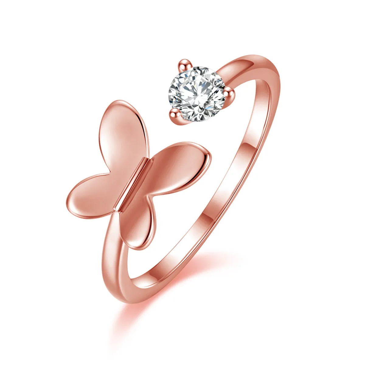 Cubic Zirconia & 18K Rose Gold-Plated Butterfly Bypass Ring