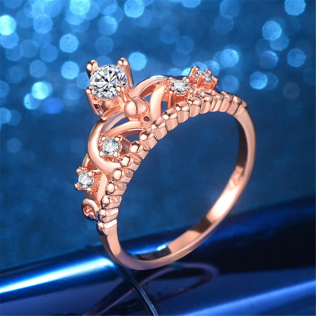 Cubic Zirconia & 18K Rose Gold-Plated Crown Ring