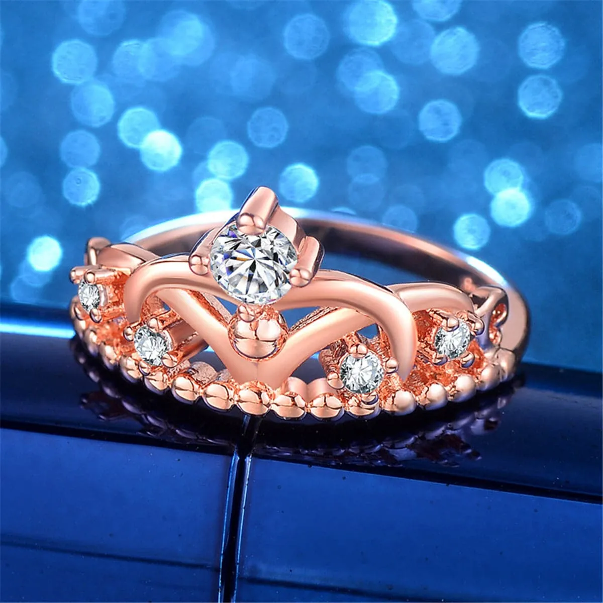 Cubic Zirconia & 18K Rose Gold-Plated Crown Ring