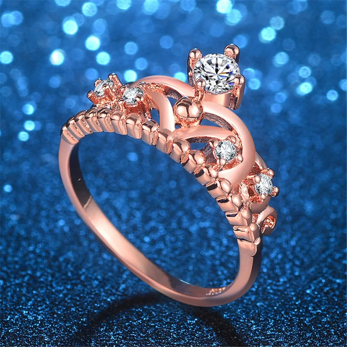 Cubic Zirconia & 18K Rose Gold-Plated Crown Ring