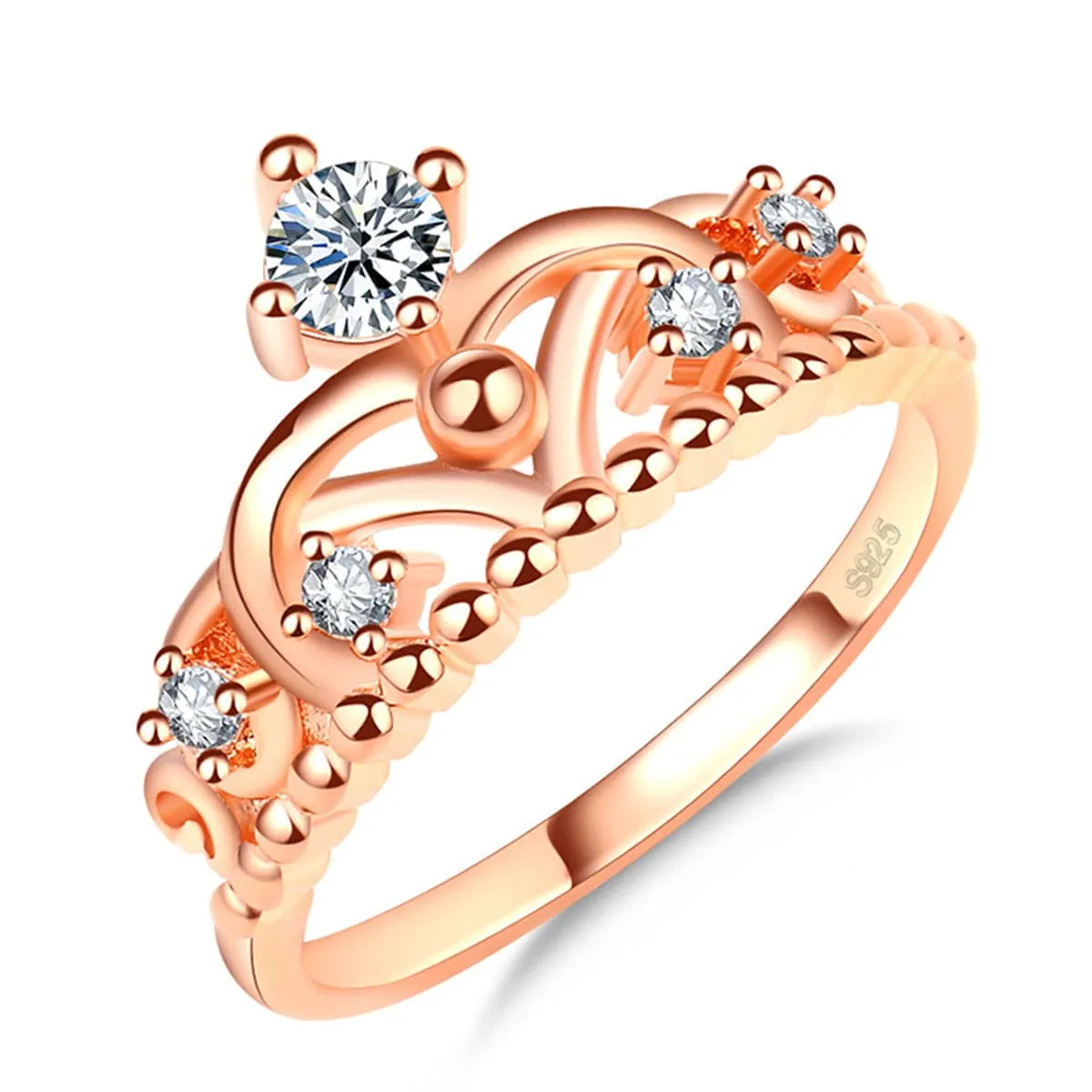 Cubic Zirconia & 18K Rose Gold-Plated Crown Ring