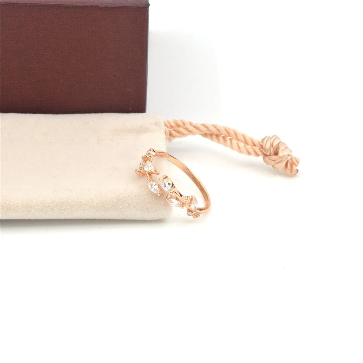 Cubic Zirconia & 18K Rose Gold-Plated Rattan Adjustable Ring