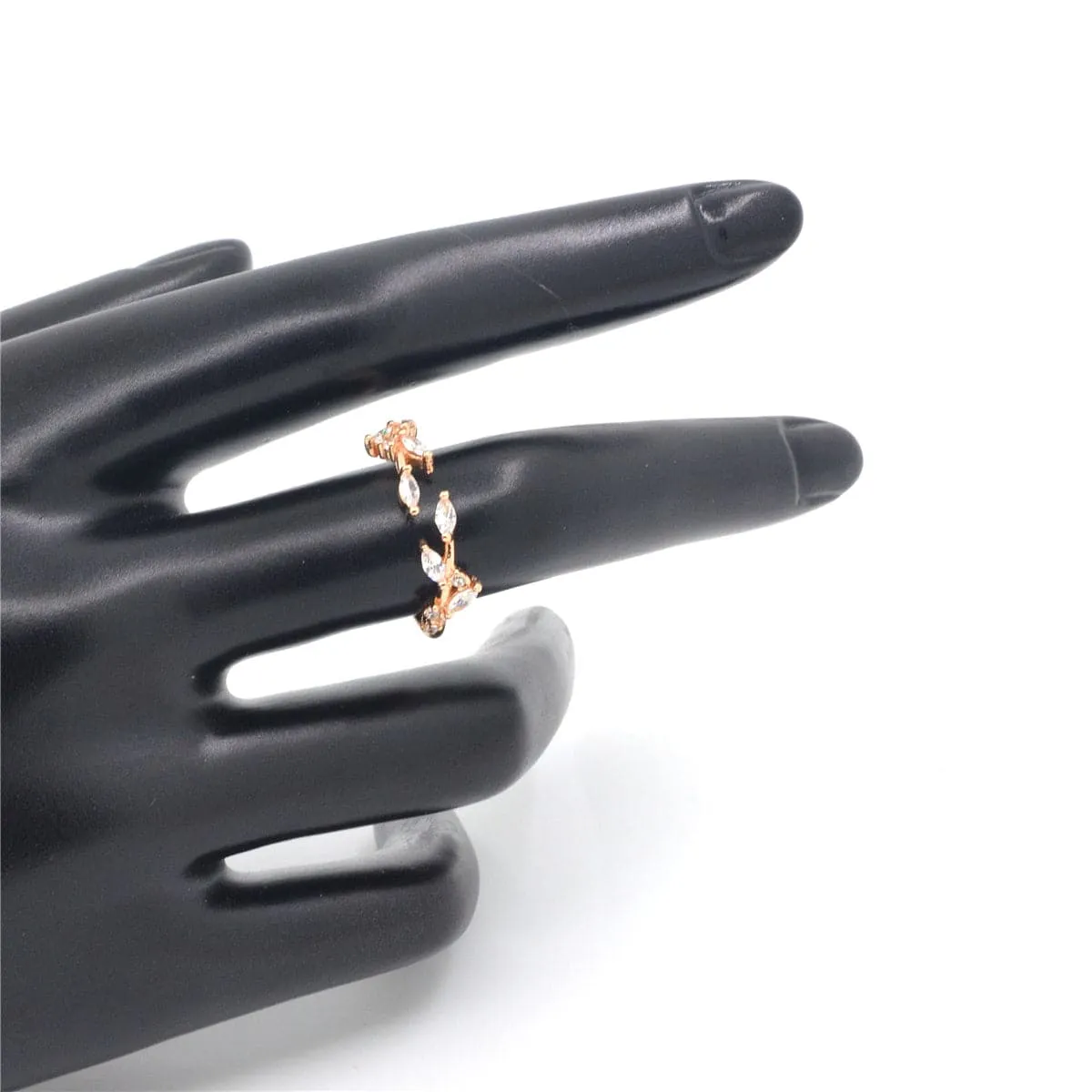 Cubic Zirconia & 18K Rose Gold-Plated Rattan Adjustable Ring