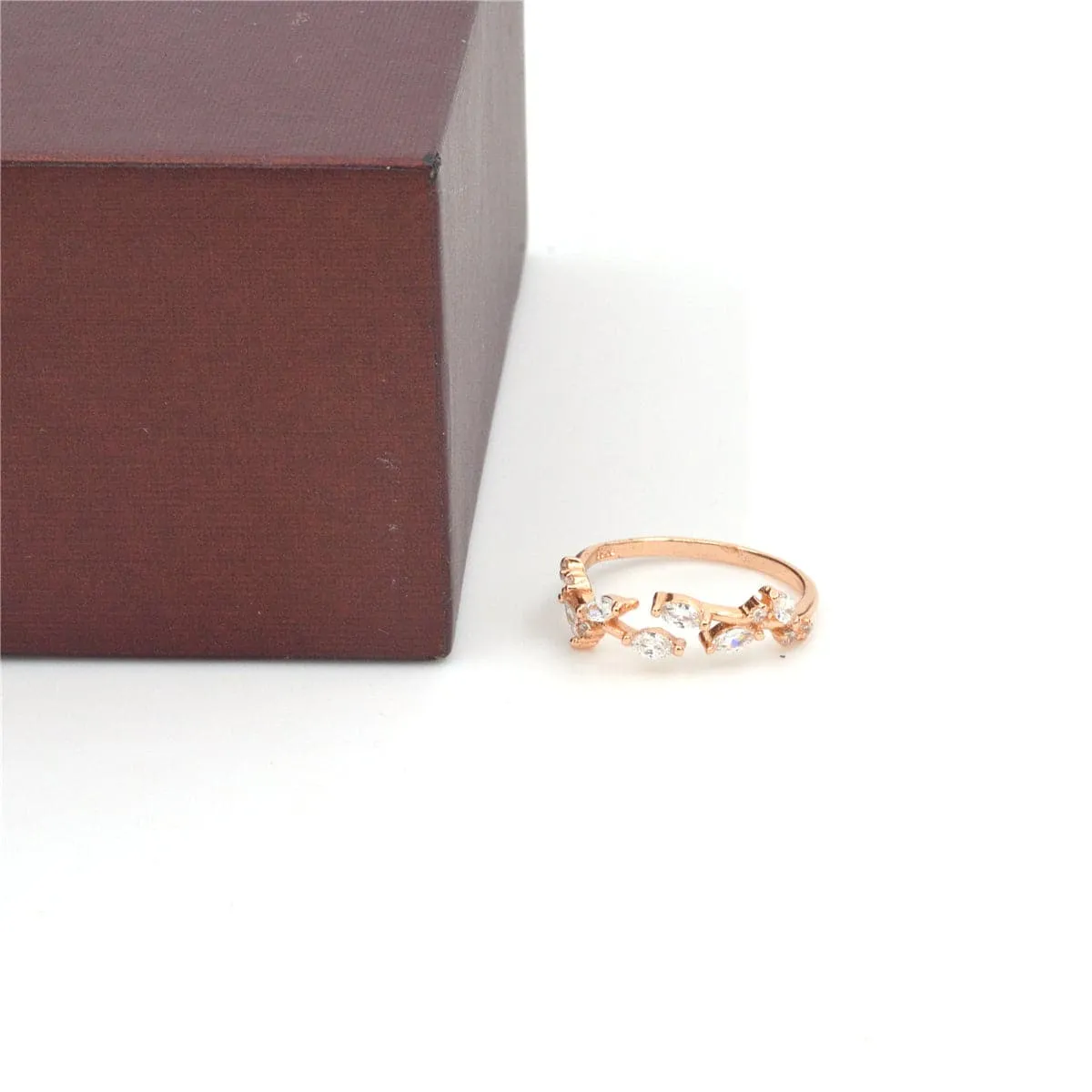 Cubic Zirconia & 18K Rose Gold-Plated Rattan Adjustable Ring