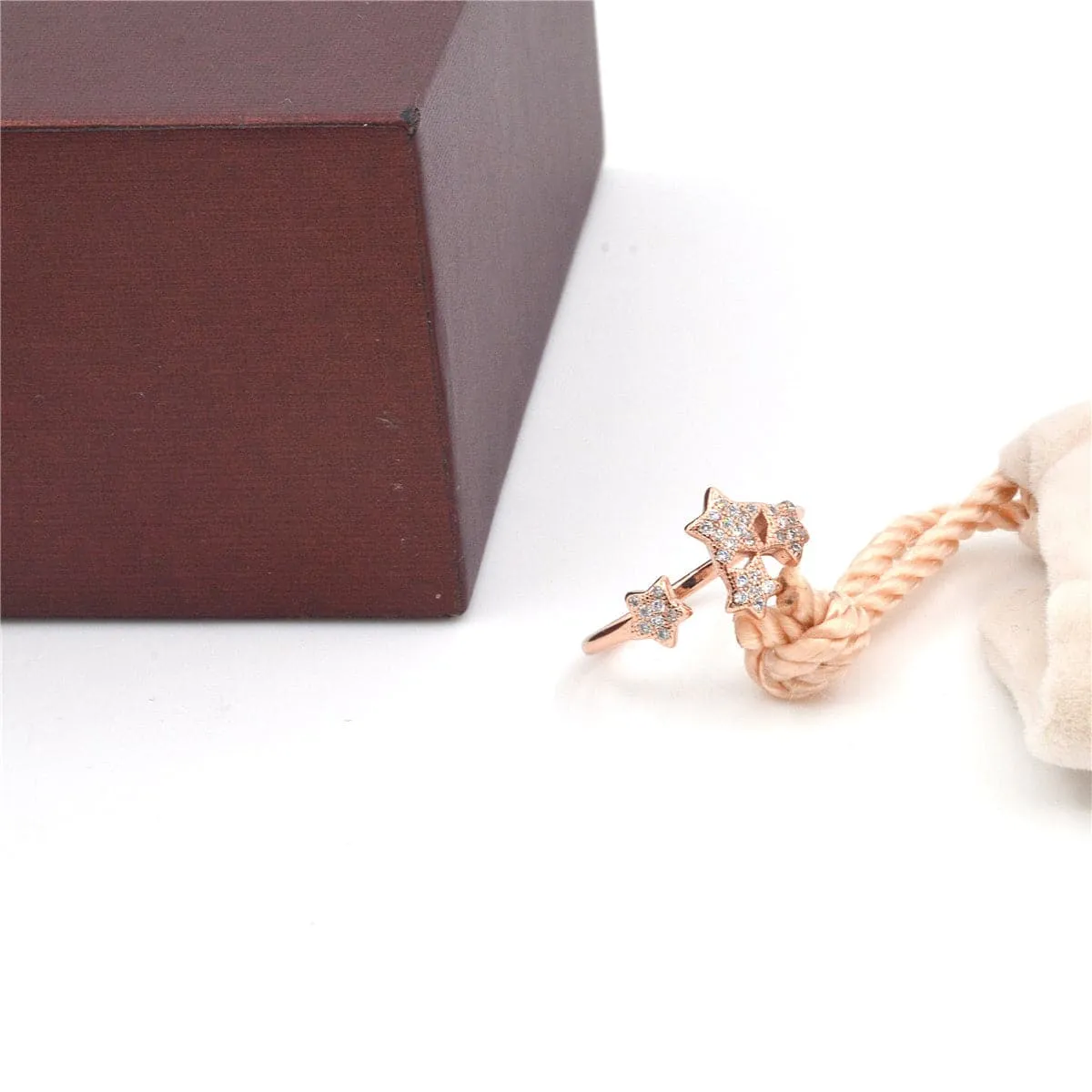 Cubic Zirconia & 18K Rose Gold-Plated Star Adjustable Ring