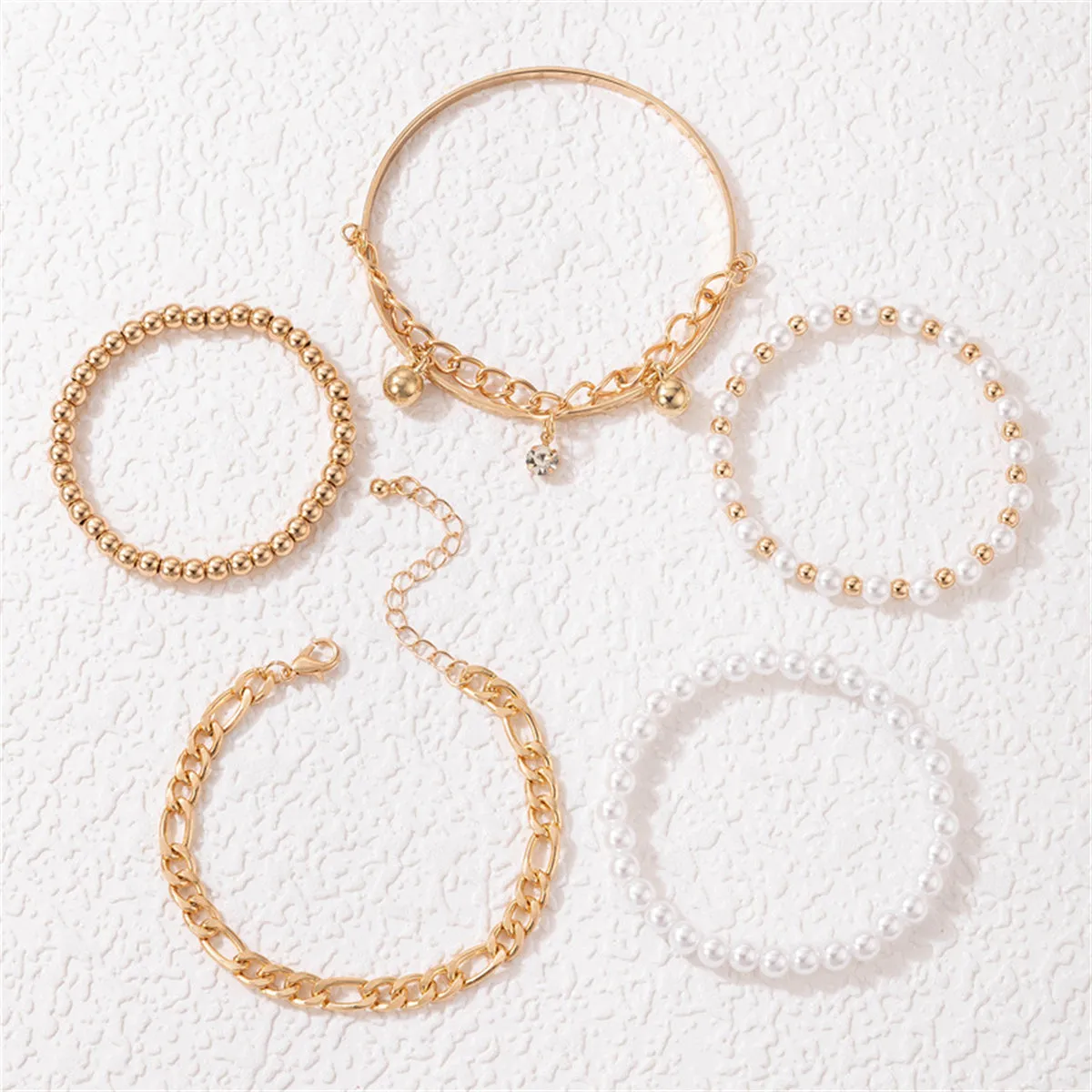 Cubic Zirconia & Pearl 18K Gold-Plated Beaded Stretch Bracelet Set