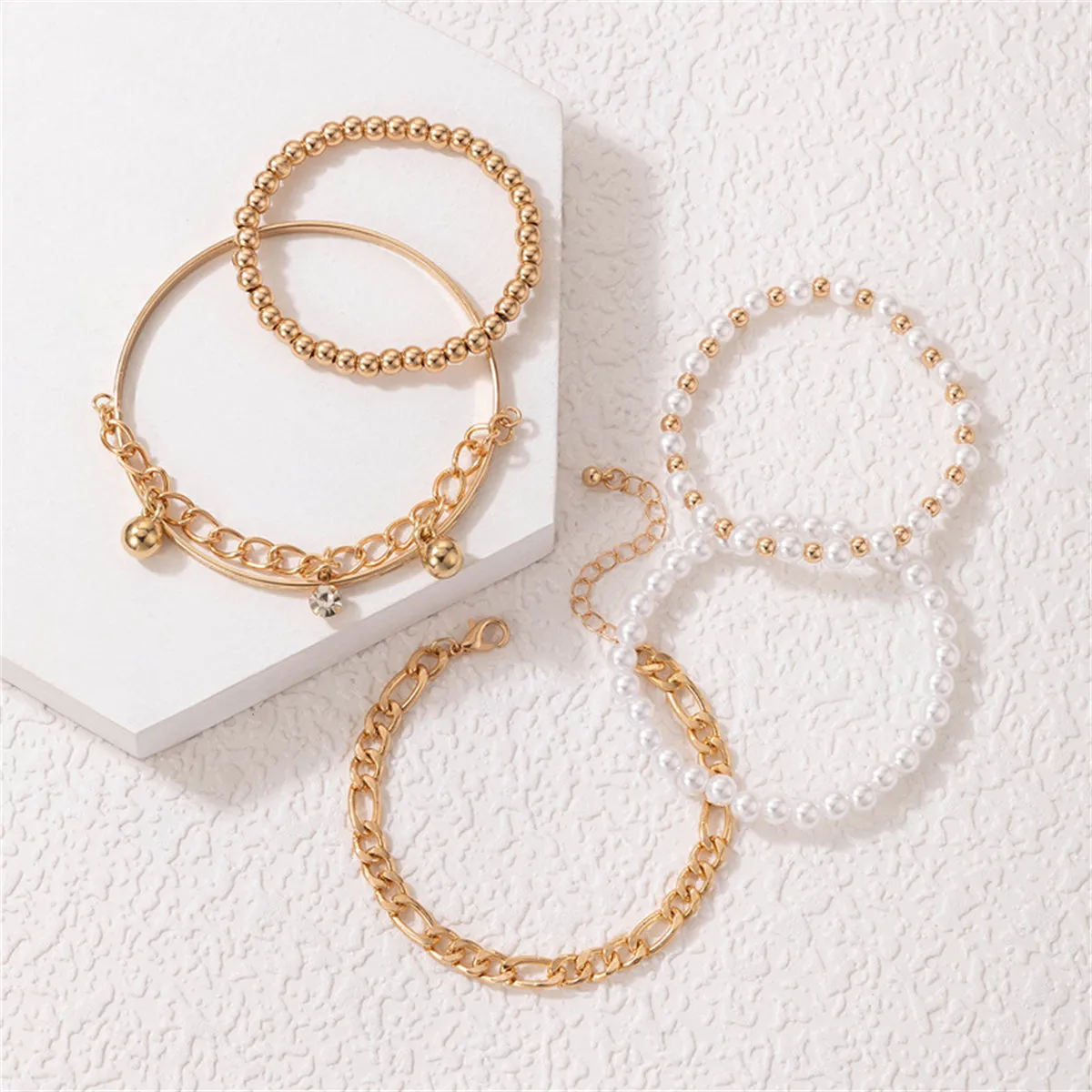 Cubic Zirconia & Pearl 18K Gold-Plated Beaded Stretch Bracelet Set