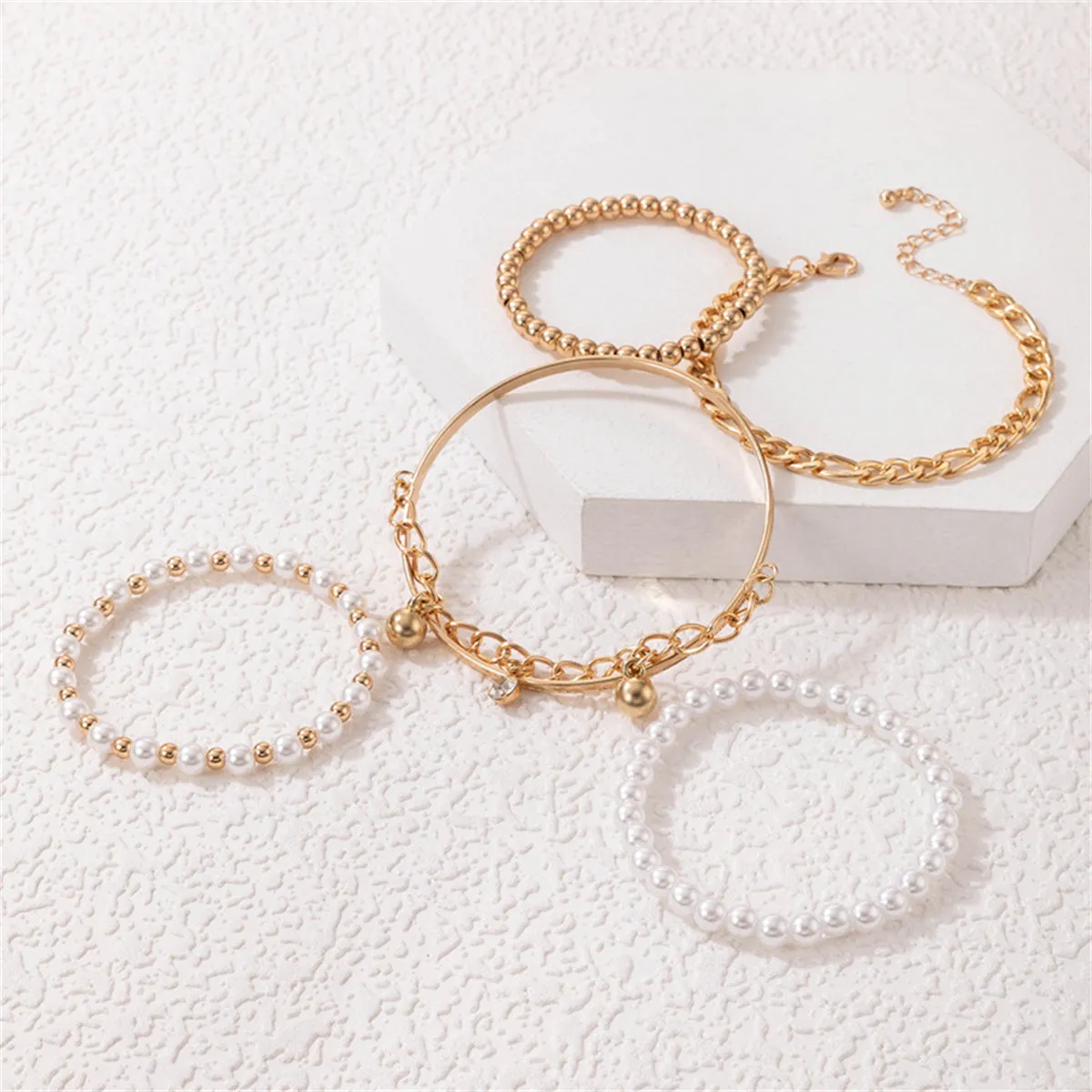 Cubic Zirconia & Pearl 18K Gold-Plated Beaded Stretch Bracelet Set