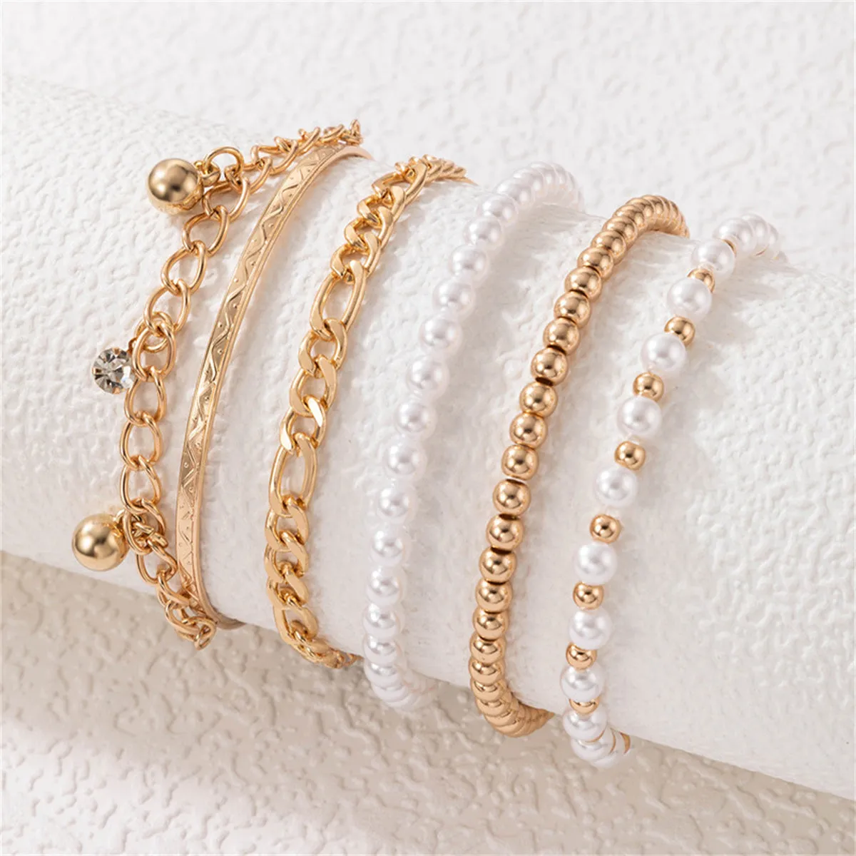 Cubic Zirconia & Pearl 18K Gold-Plated Beaded Stretch Bracelet Set
