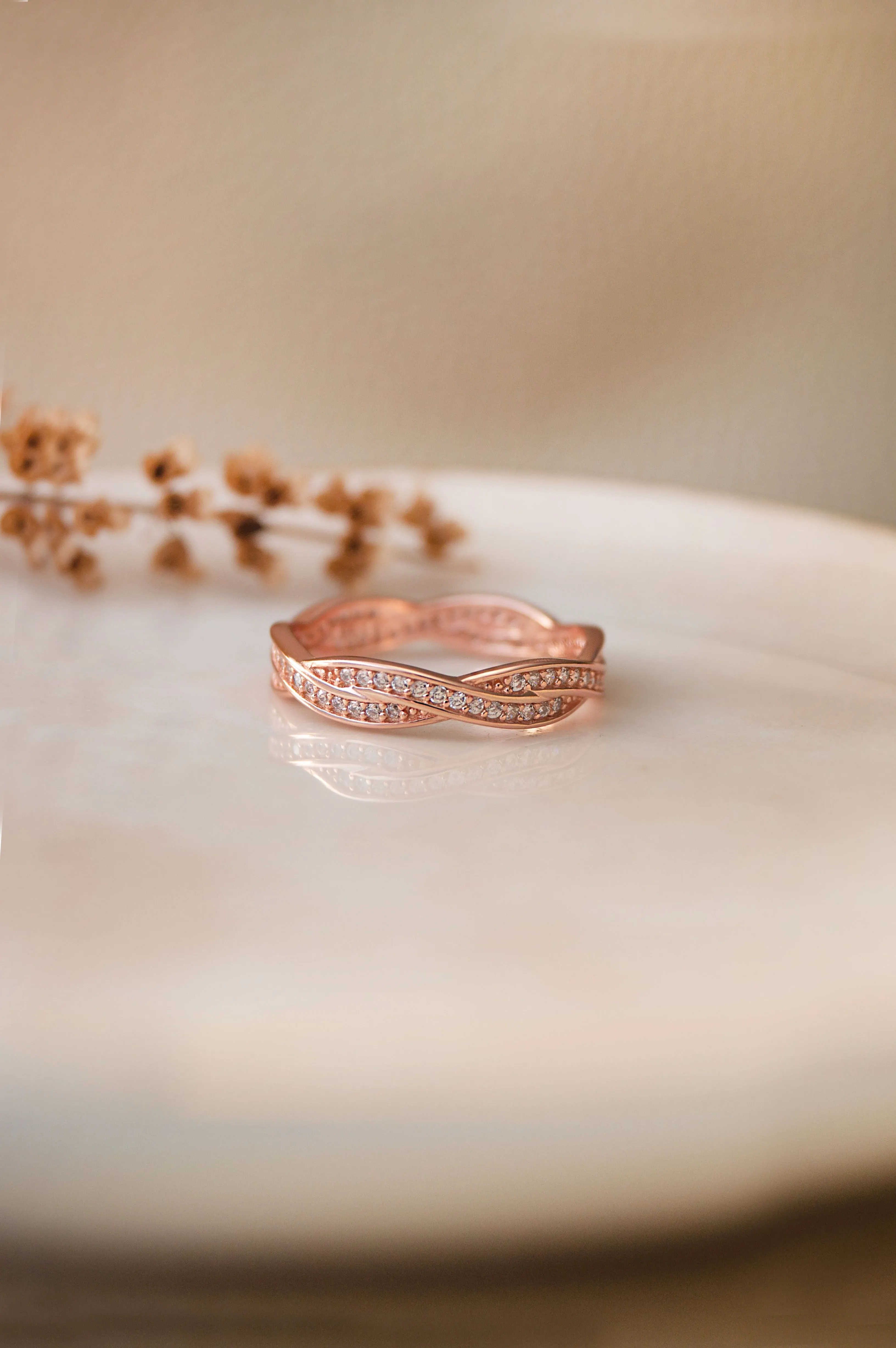 Curled Along Rose Gold Plated Sterling Silver Ring