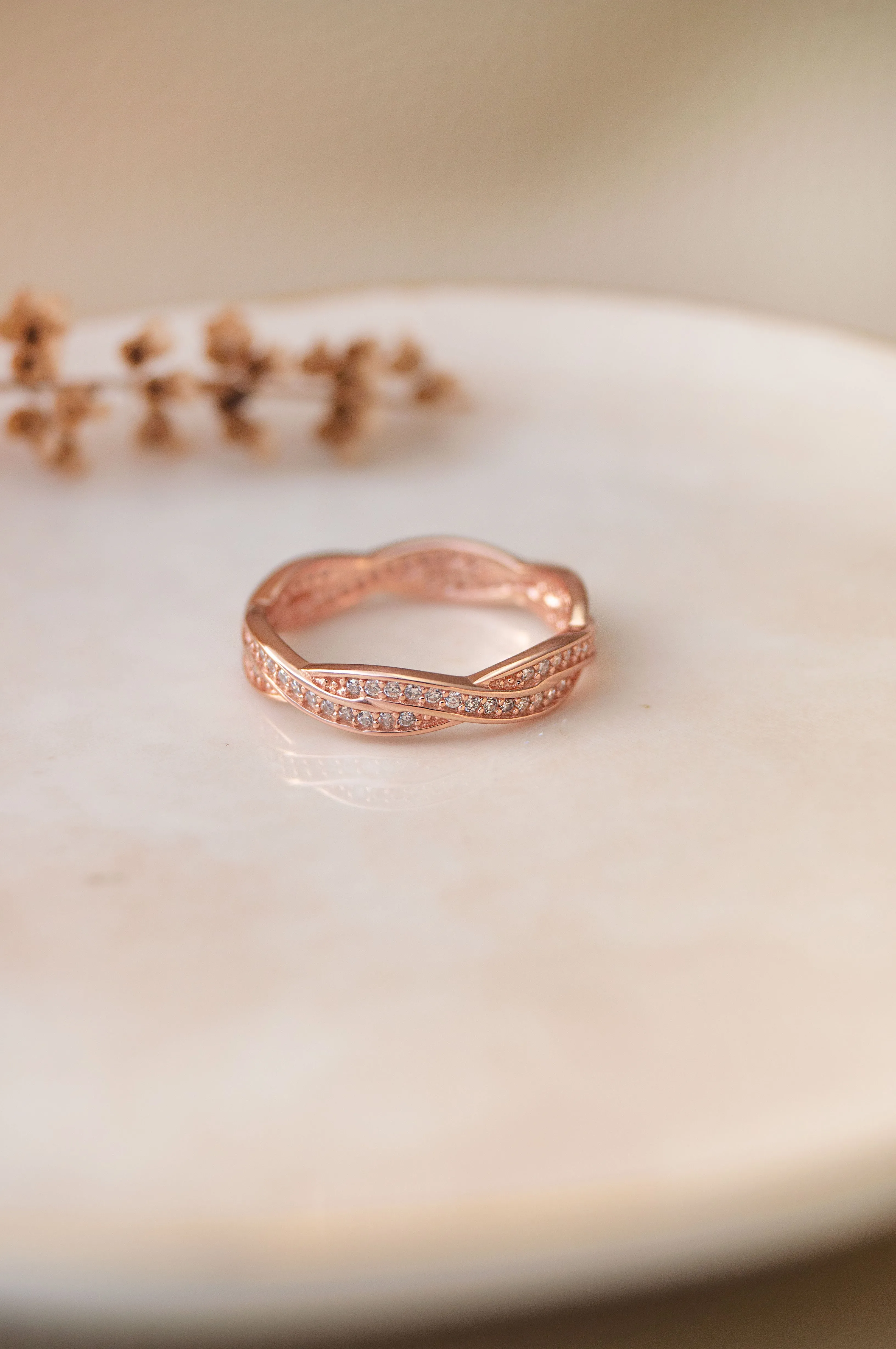 Curled Along Rose Gold Plated Sterling Silver Ring