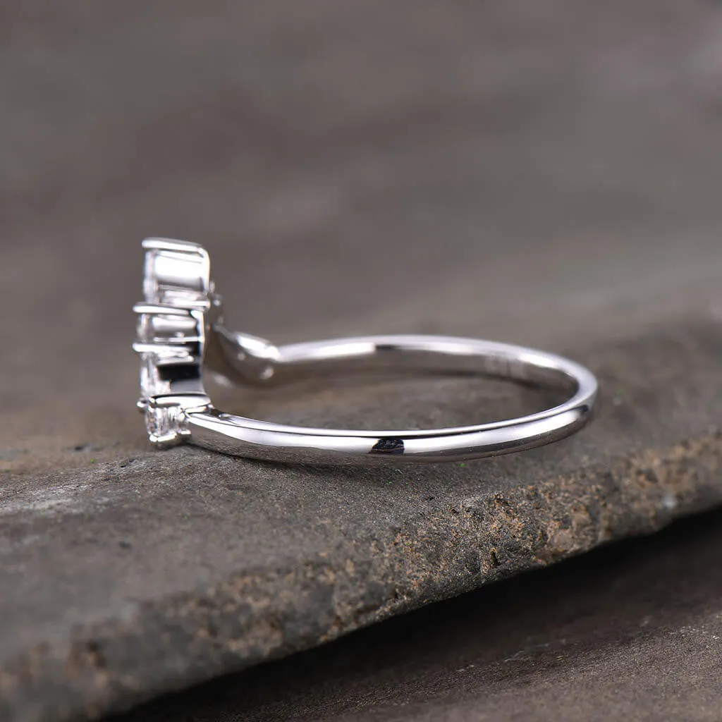 Curved Moissanite Wedding Band Chevron 14k Rose Gold Stacking Anniversary Gift Chevron Antique Ring