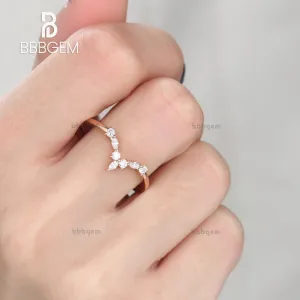 Curved Moissanite Wedding Band Chevron 14k Rose Gold Stacking Anniversary Gift Chevron Antique Ring