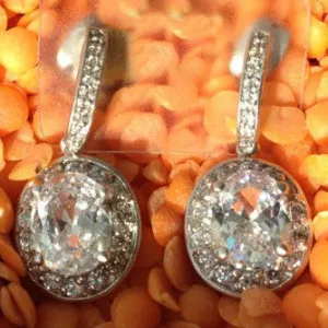 CZ Solitaire Drop Earrings, Sterling silver