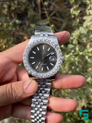 Dark Rhodium Dial DJ 41mm Moissanite Diamond Bezel Watch | Jubilee Bracelet