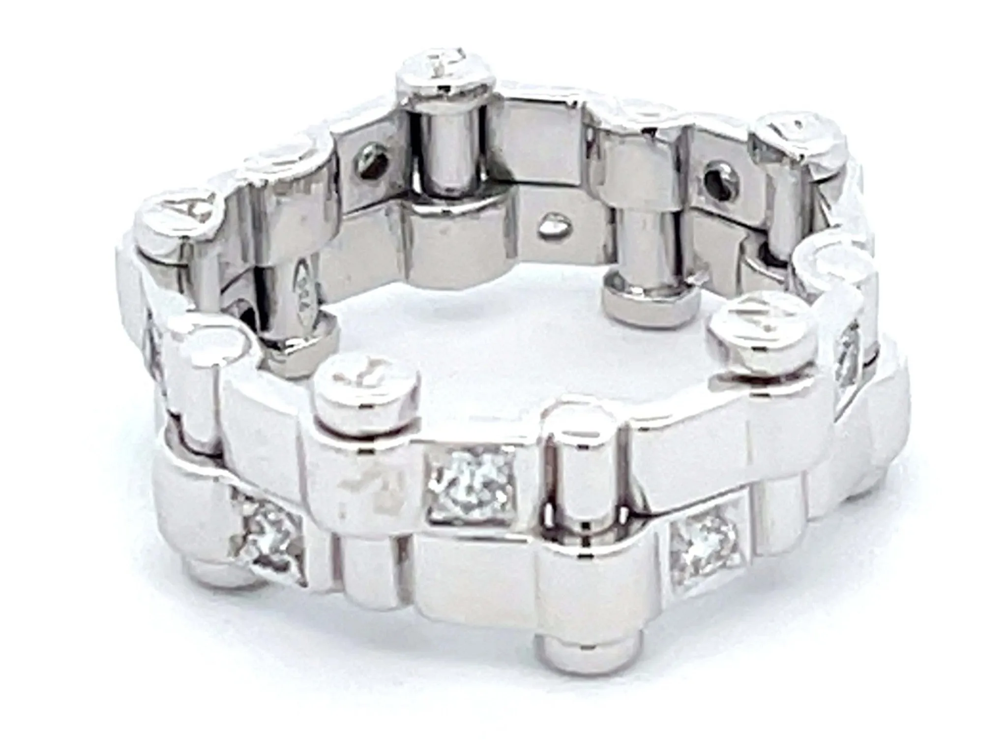 Diamond Alternating Riveted Wedding Band Ring in 18k White Gold