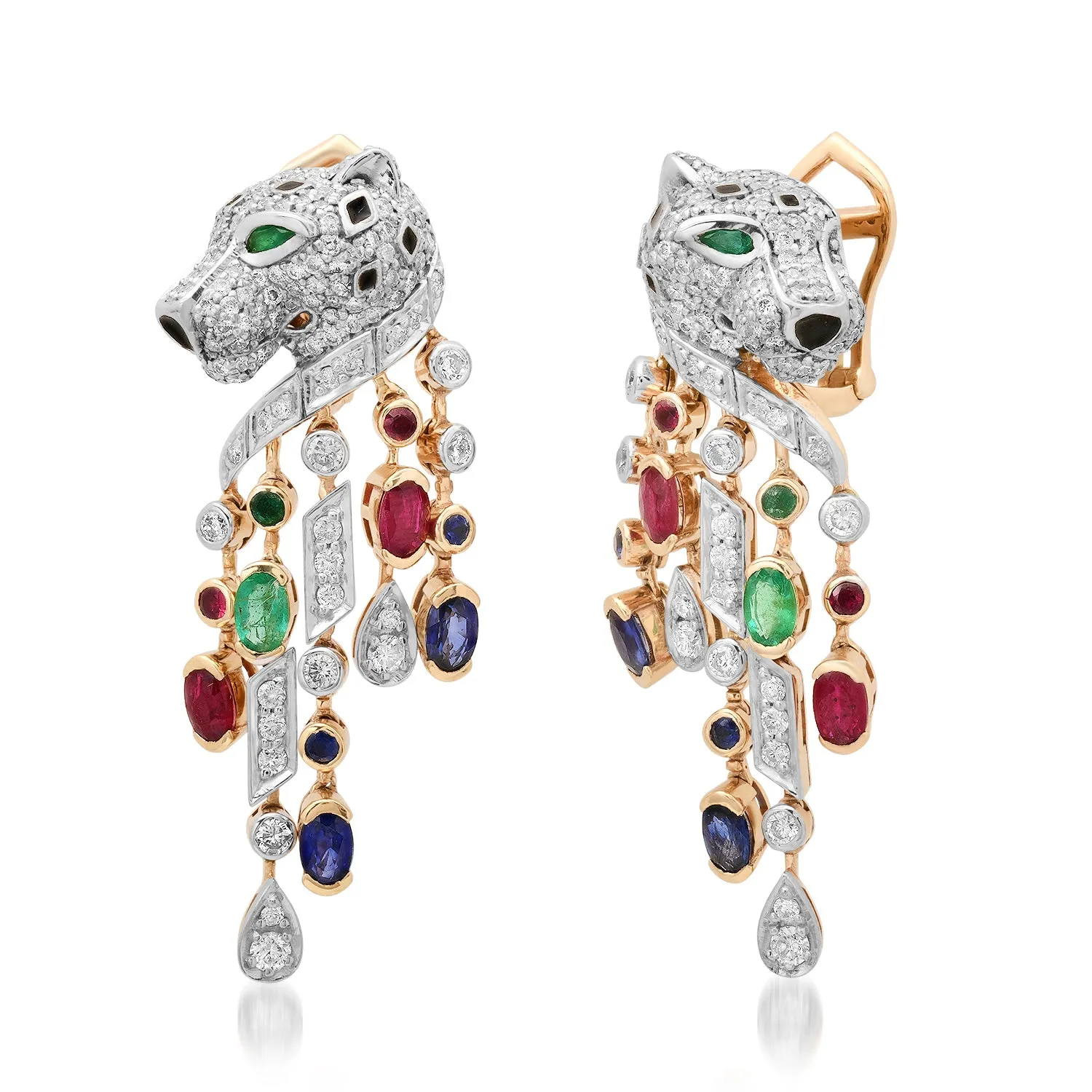 Diamond & Precious Gemstone Panther Dangle Earrings