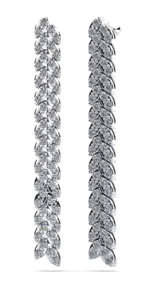 Diamond Drop Leaf Diamond Earrings with 3.36 ct.(finished) 2.5mm