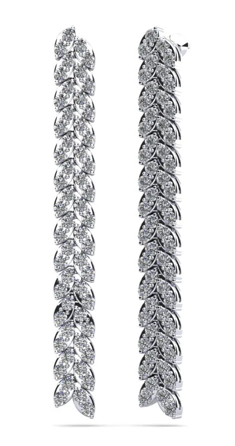 Diamond Drop Leaf Diamond Earrings with 3.36 ct.(finished) 2.5mm