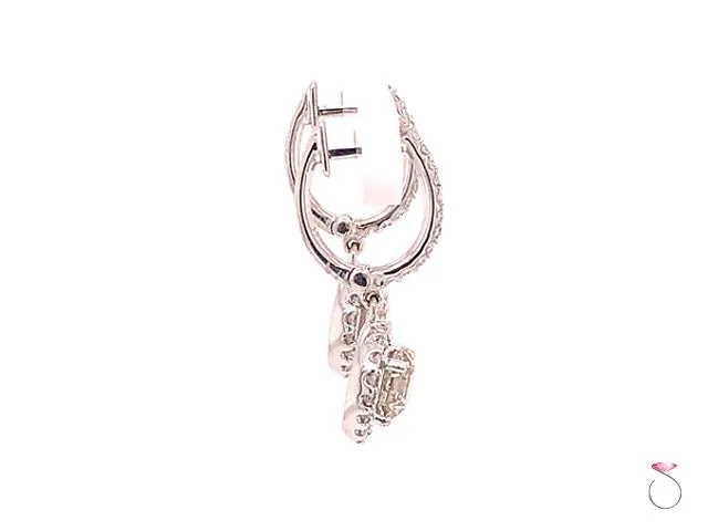 Diamond Halo Drop Dangling Earrings, 2.29 Carat Diamond Earrings 18K White Gold