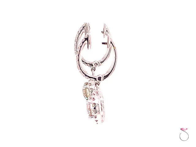 Diamond Halo Drop Dangling Earrings, 2.29 Carat Diamond Earrings 18K White Gold