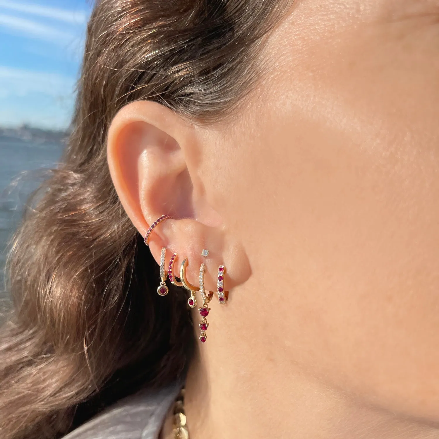 Diamond Huggie with Ruby Drops