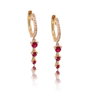 Diamond Huggie with Ruby Drops