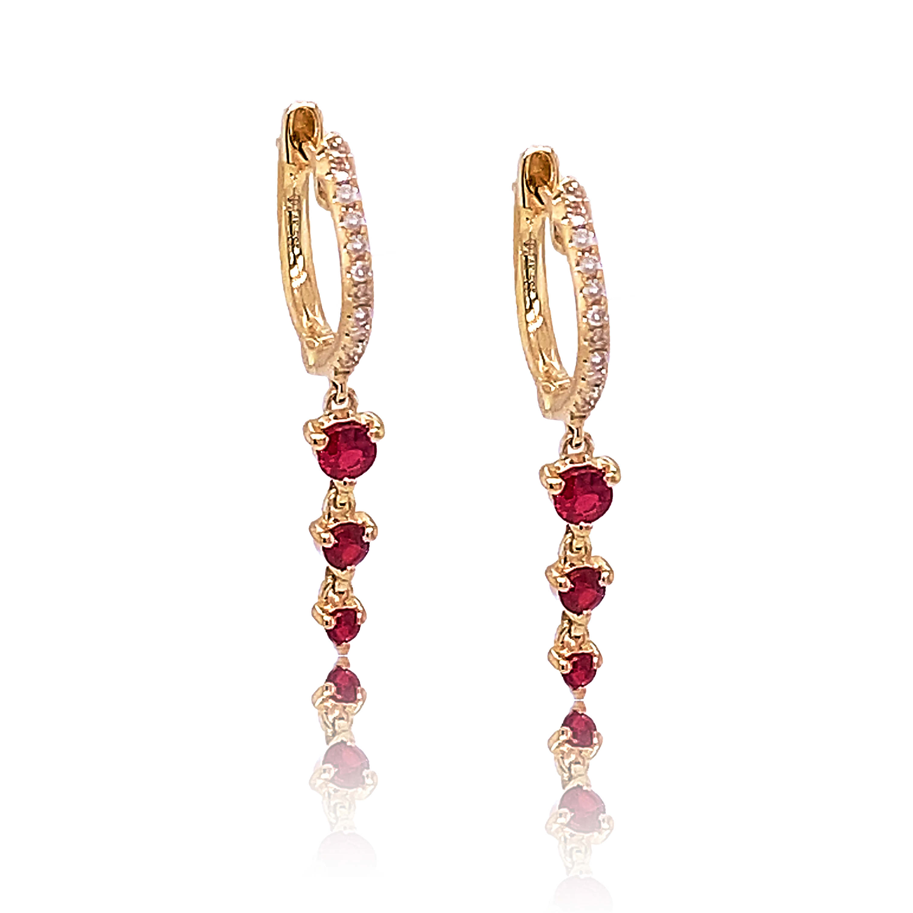 Diamond Huggie with Ruby Drops