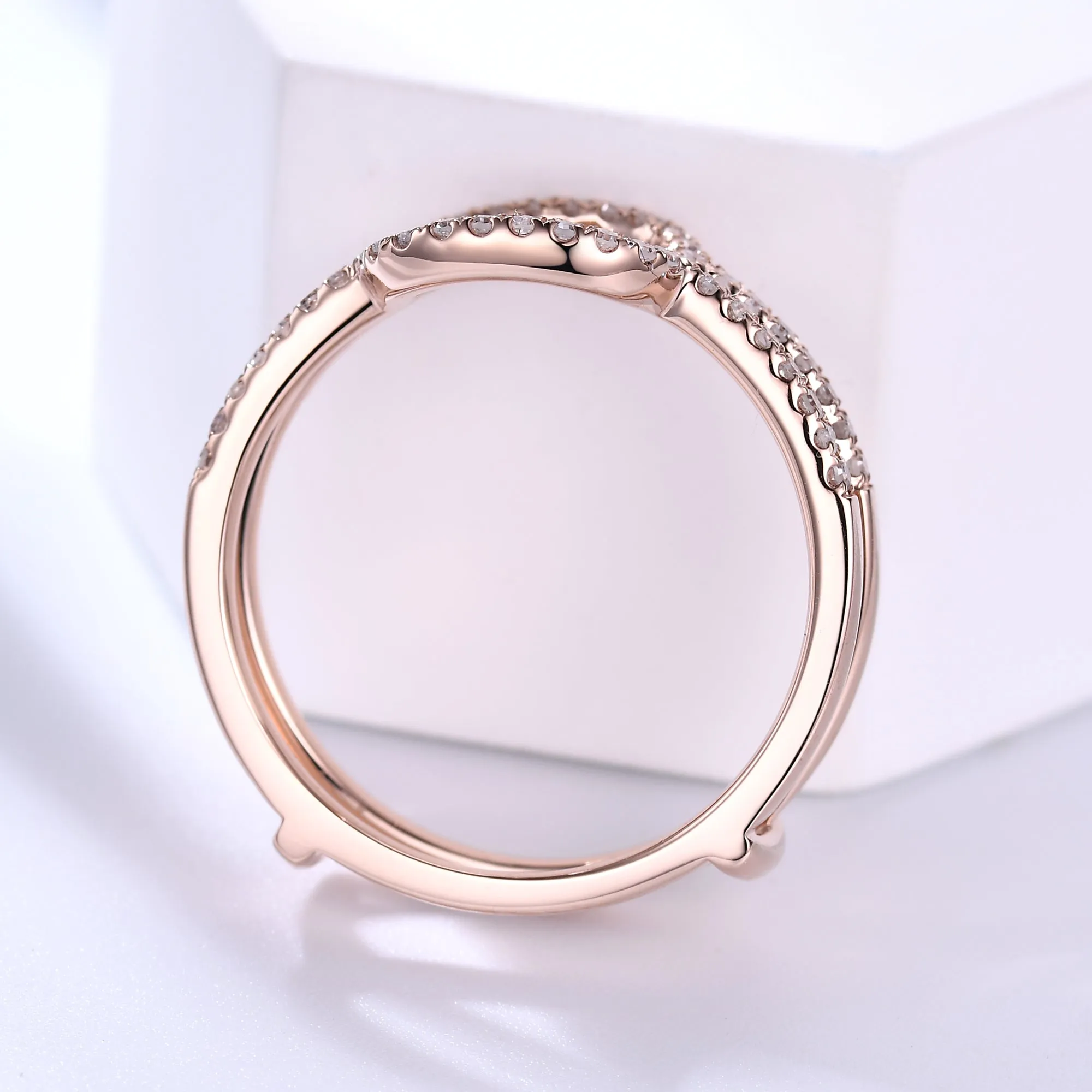 Diamond Rose Gold Wedding Ring Double Curved U Enhancer