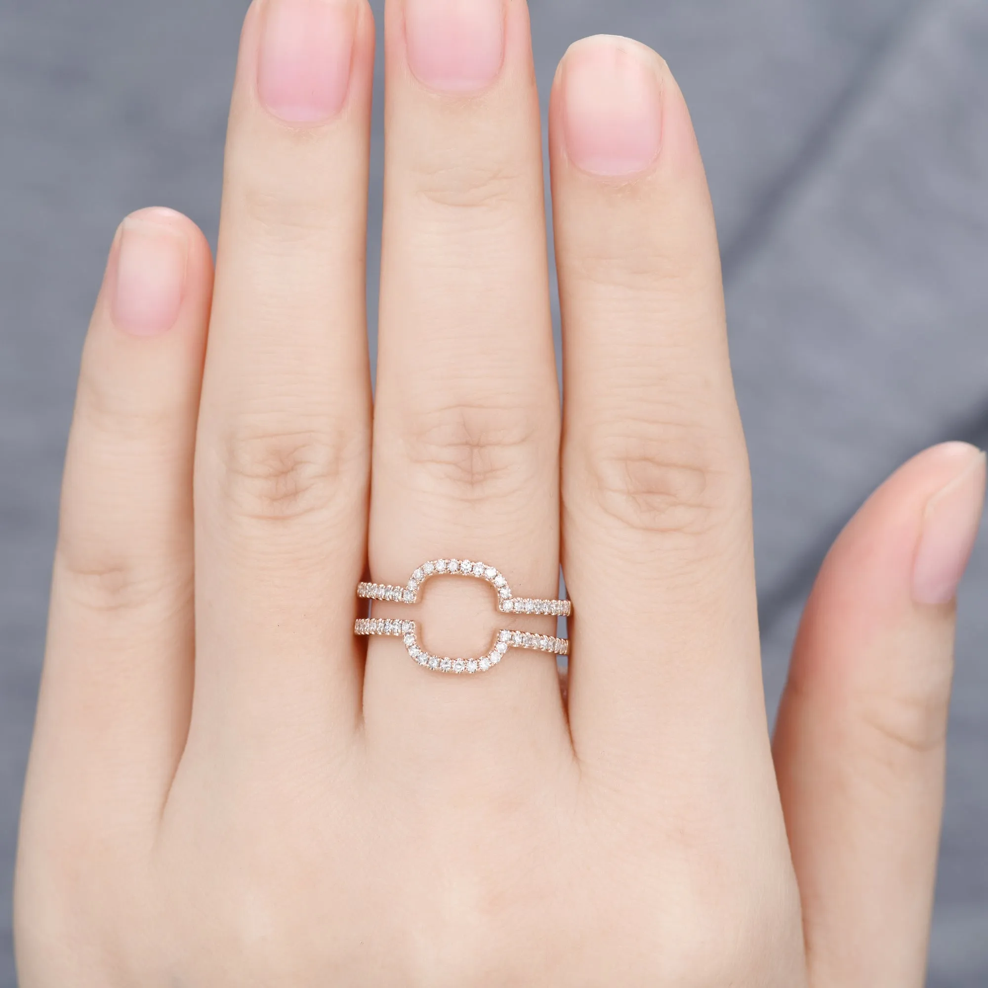 Diamond Rose Gold Wedding Ring Double Curved U Enhancer