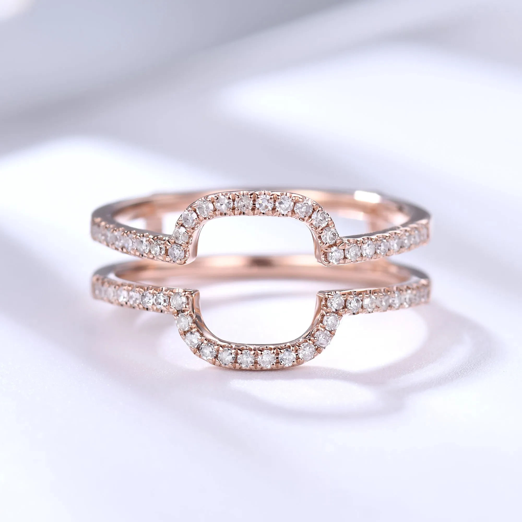 Diamond Rose Gold Wedding Ring Double Curved U Enhancer
