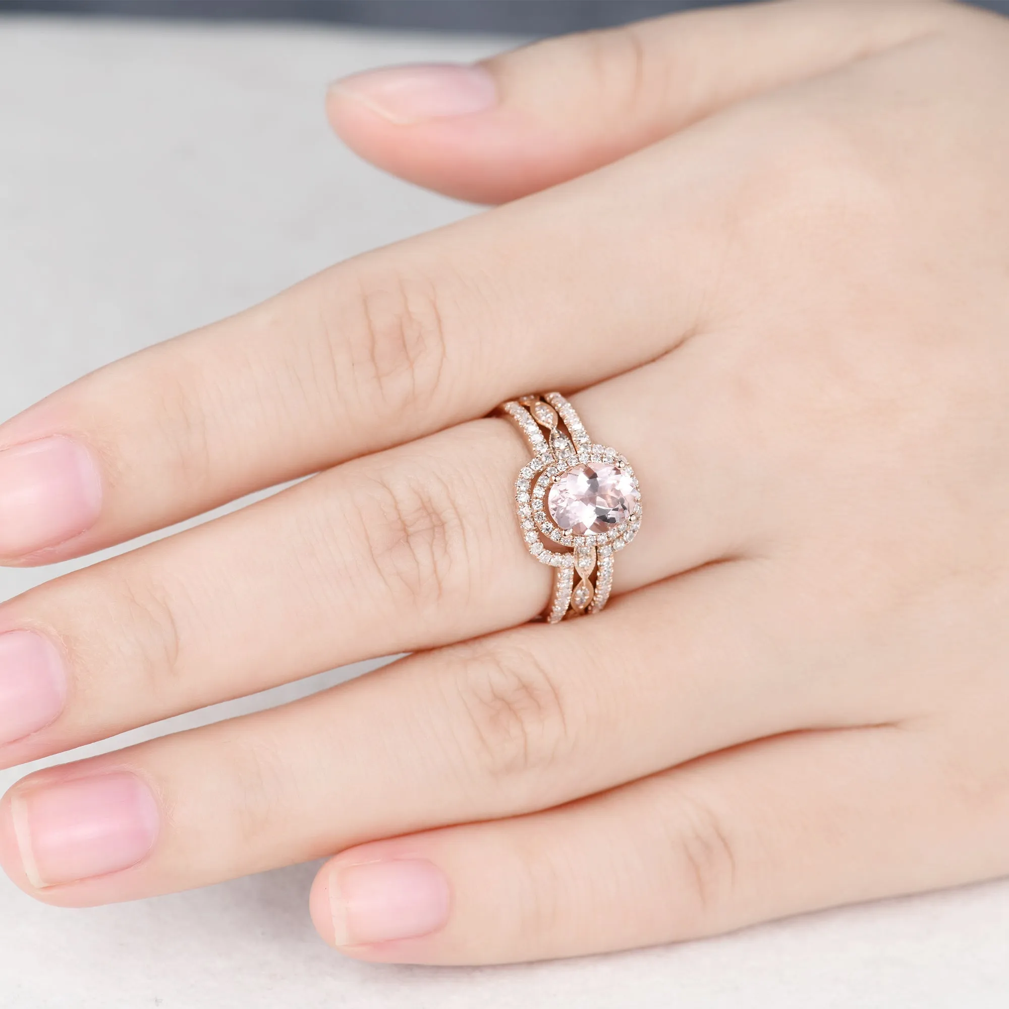 Diamond Rose Gold Wedding Ring Double Curved U Enhancer