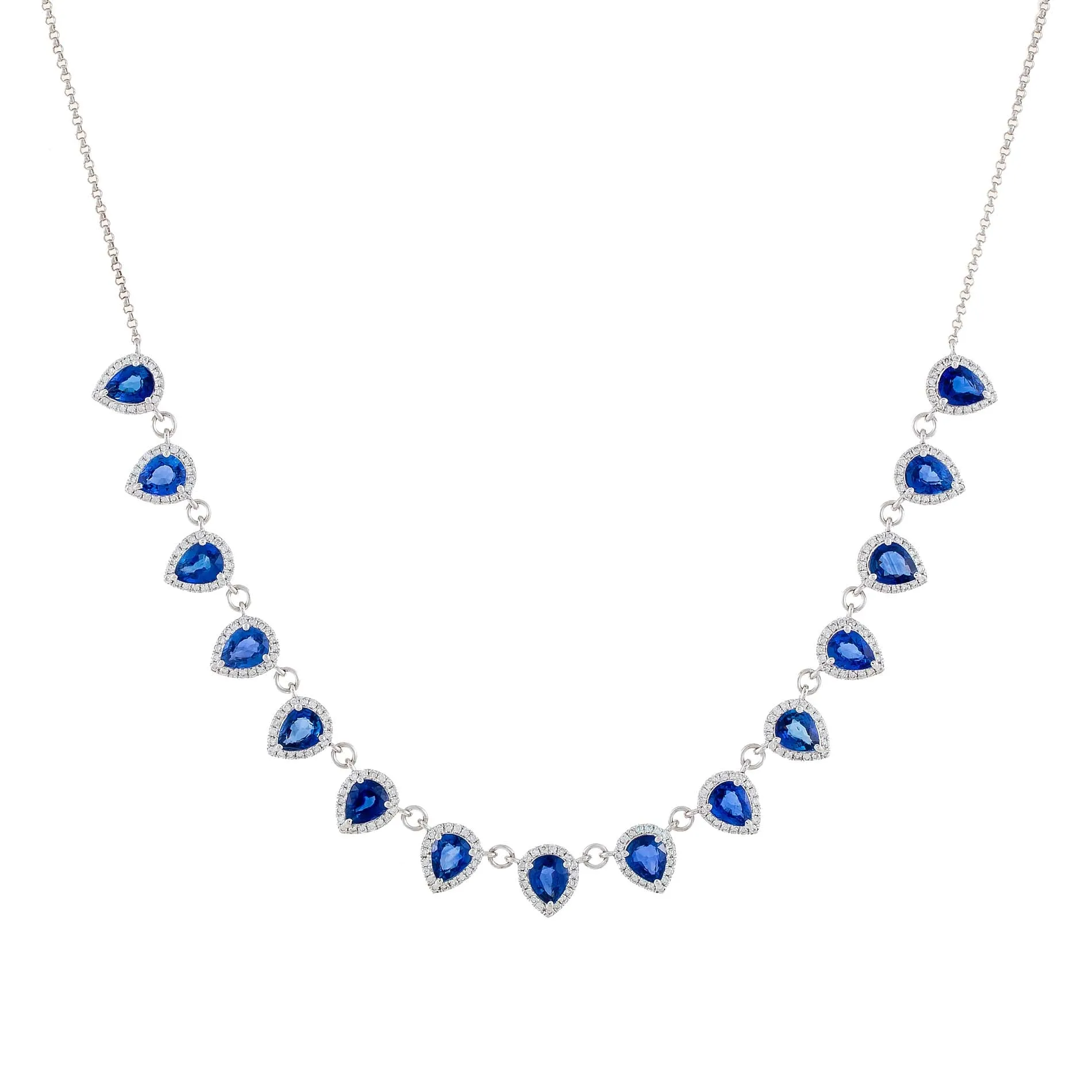 Diamond Sapphire Teardrop Necklace 14K
