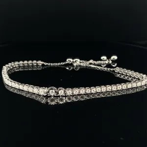 Diamond Slender Tennis Bolo Bracelet in 18k White Gold - Adjustable - (#44-HBDIA000116)