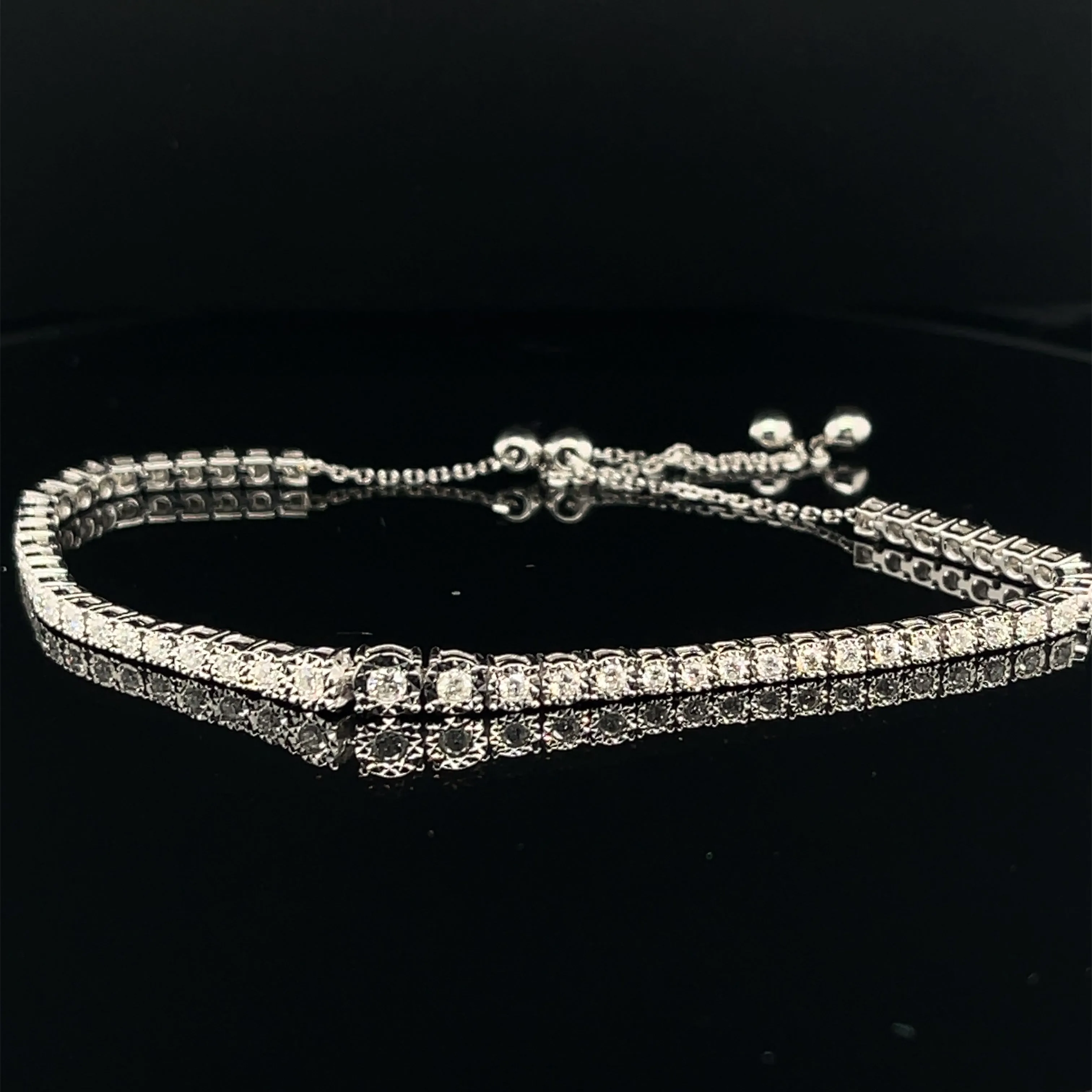 Diamond Slender Tennis Bolo Bracelet in 18k White Gold - Adjustable - (#44-HBDIA000116)