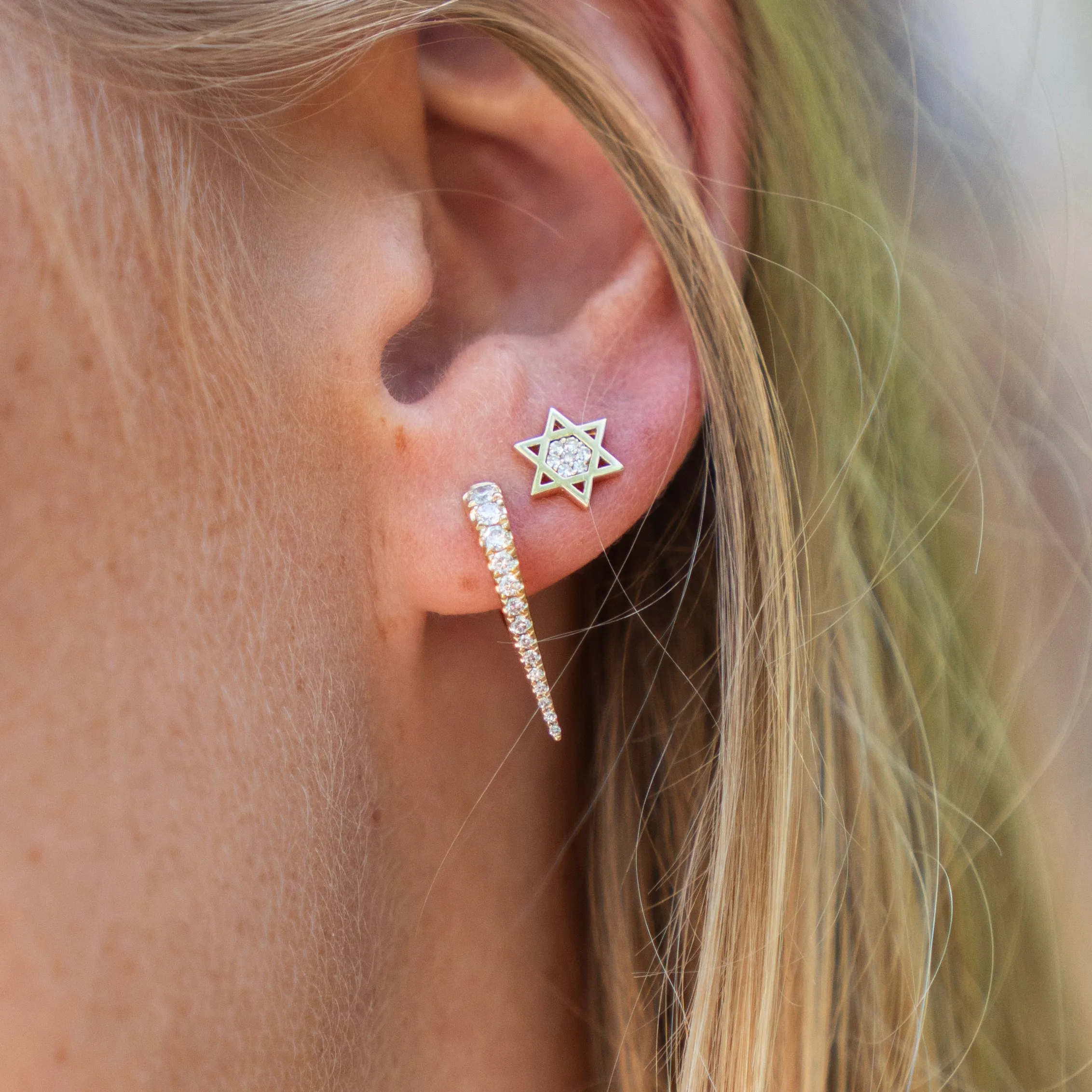 Diamond Star of David Stud Earrings in 14k Yellow Gold