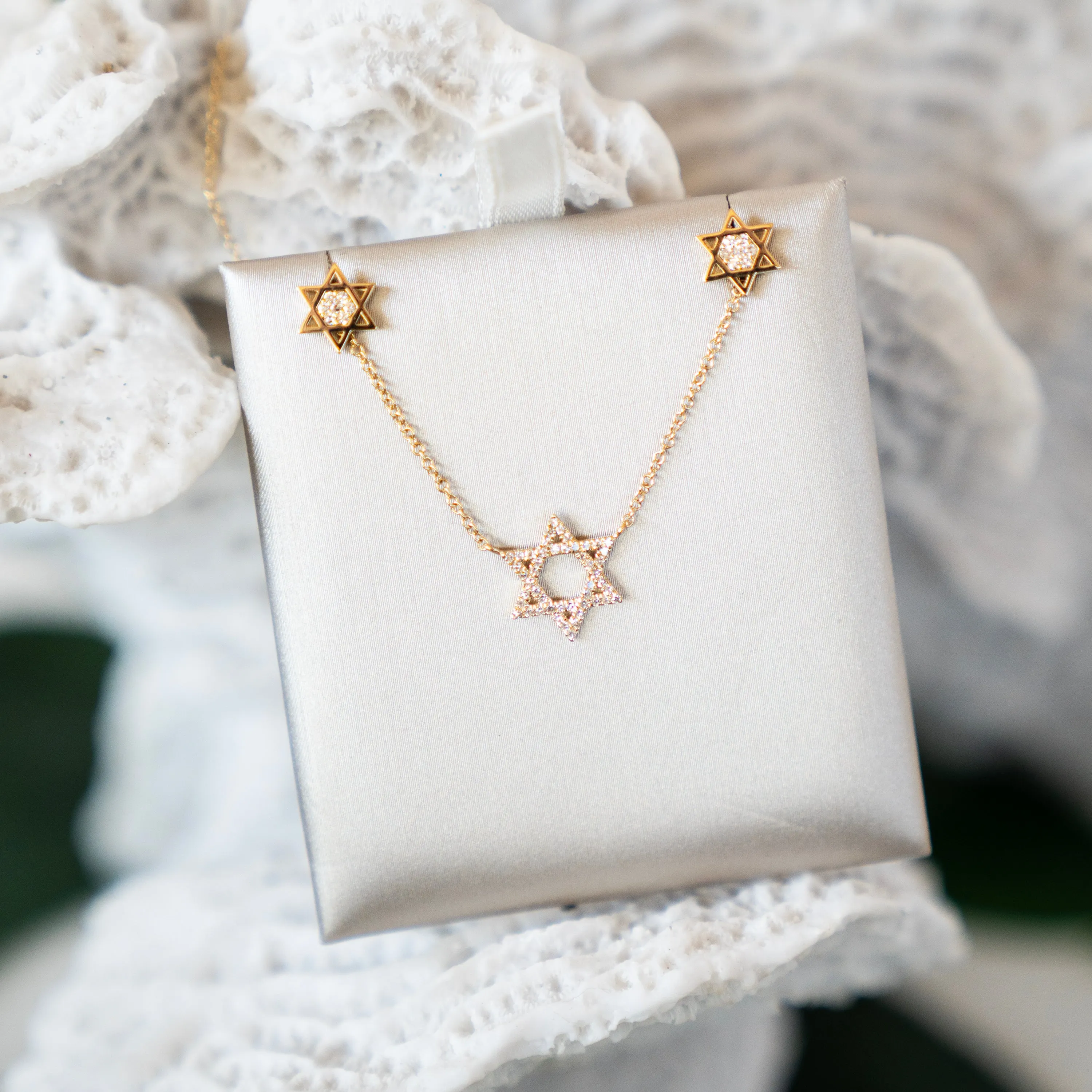 Diamond Star of David Stud Earrings in 14k Yellow Gold