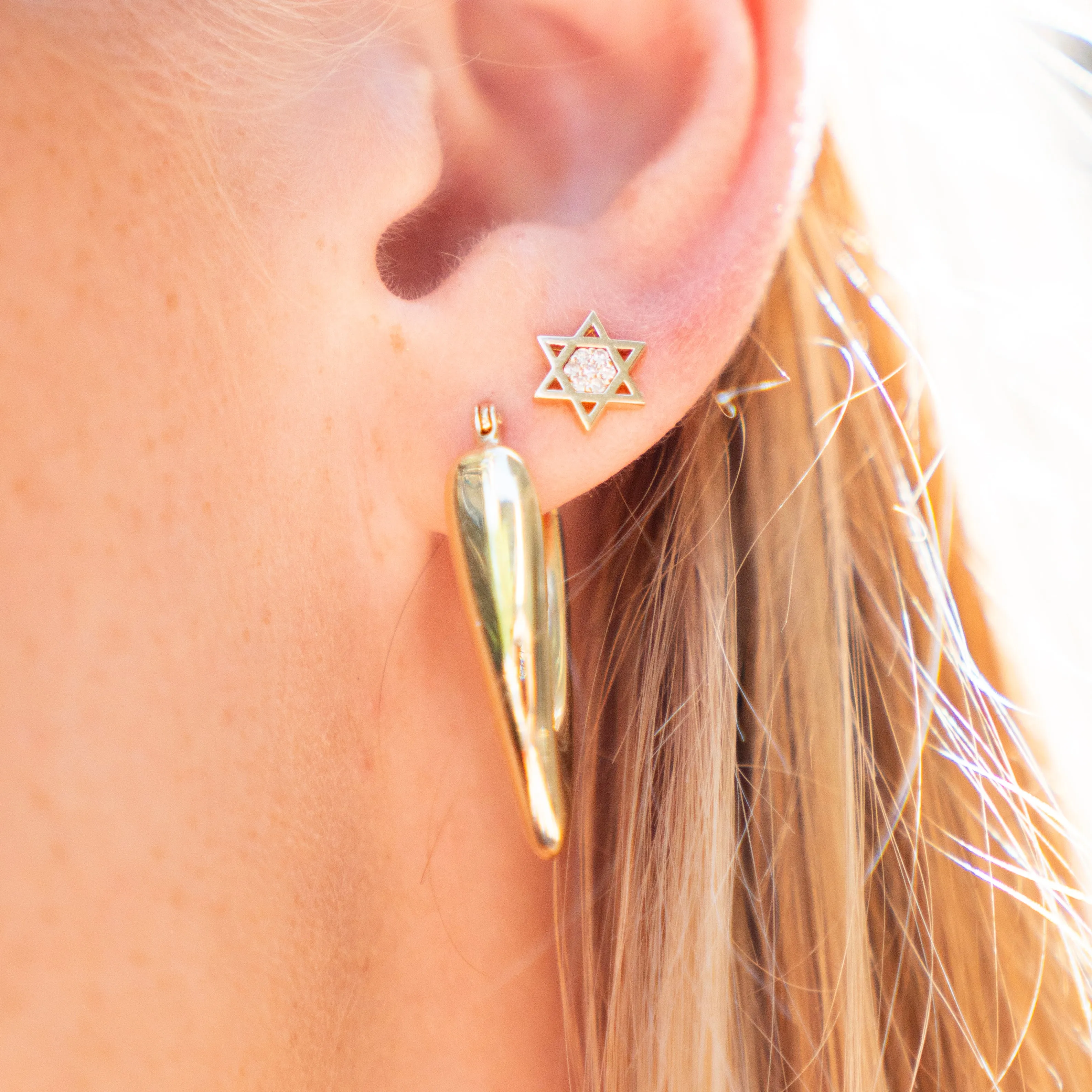 Diamond Star of David Stud Earrings in 14k Yellow Gold