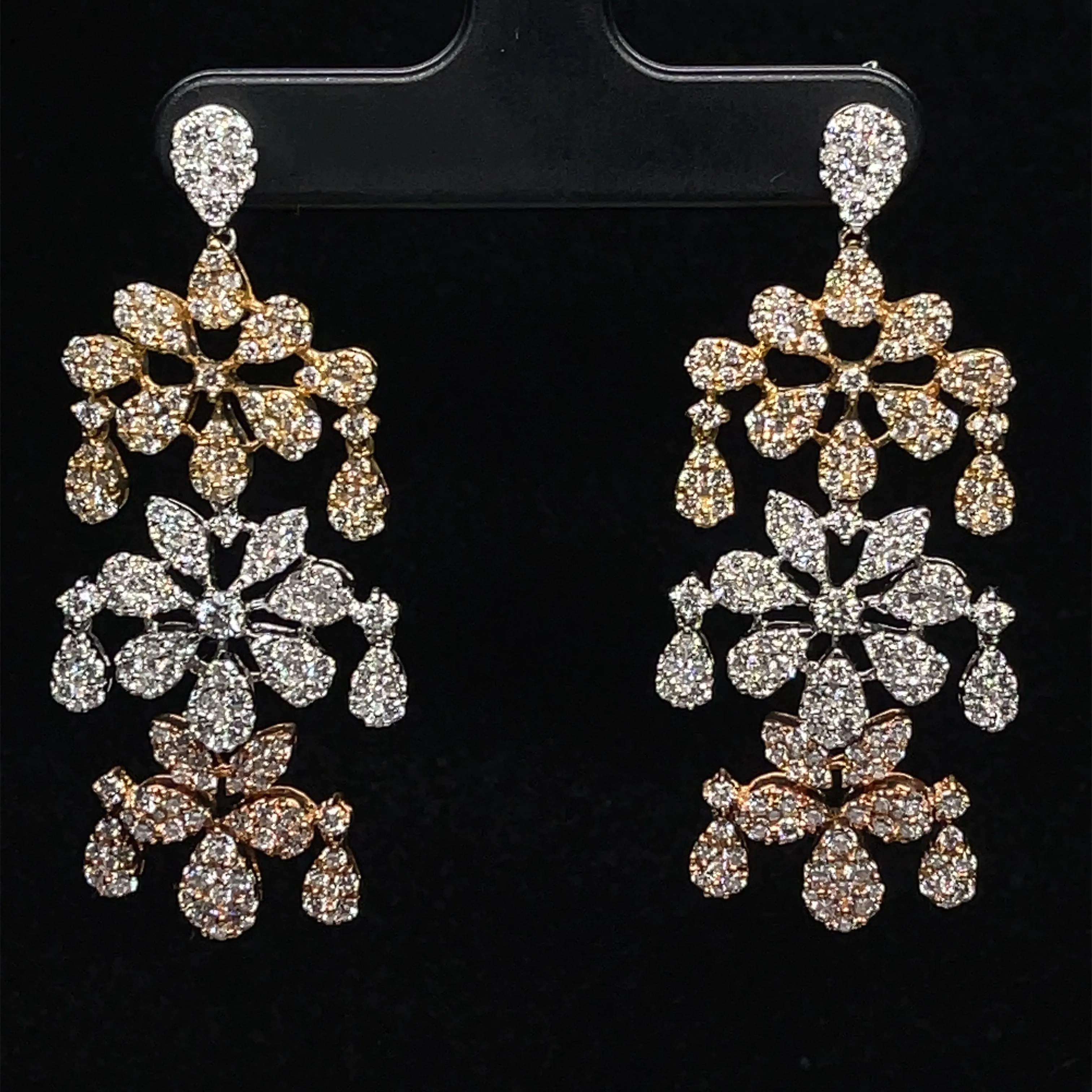 Diamond Triple Luxe Chandelier Earrings in 18k Tri-Color Gold - (#86-ERDIA342092)